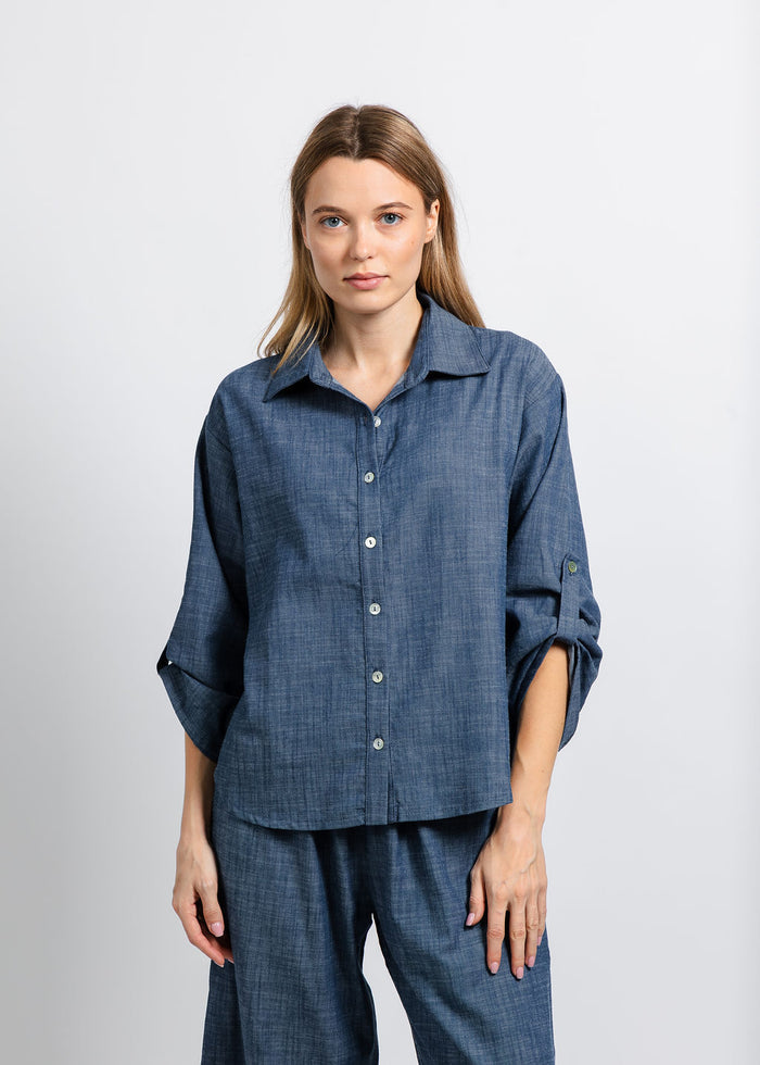 Nally & Millie Ariel Button Down Shirt in Chambray available at Barbara Katz