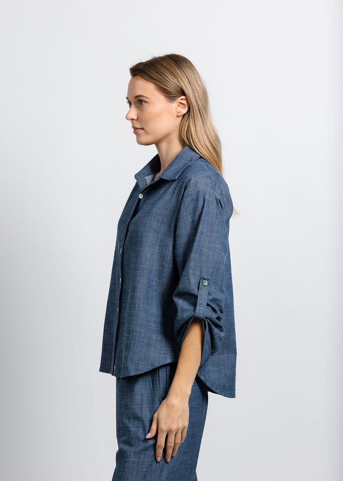 Nally & Millie Ariel Button Down Shirt in Chambray available at Barbara Katz