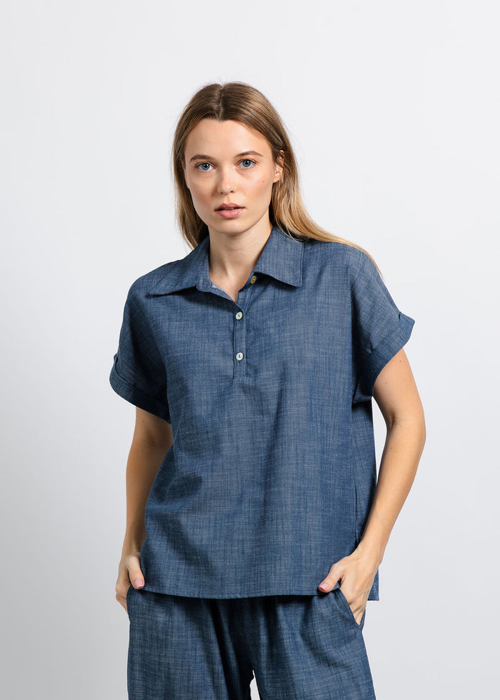 Nally & Millie Ariel Polo in Chambray available at Barbara Katz