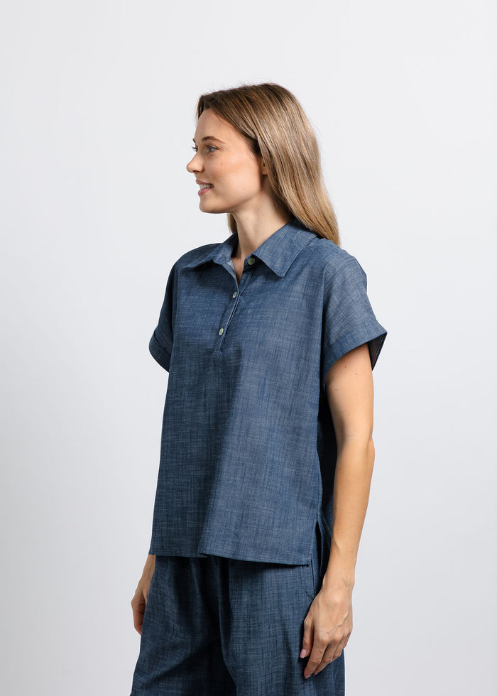 Nally & Millie Ariel Polo in Chambray available at Barbara Katz