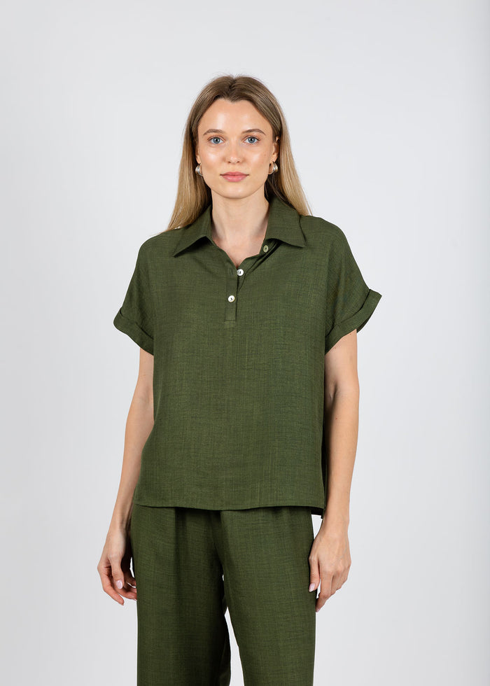 Nally & Millie Ariel Polo in Olive available at Barbara Katz