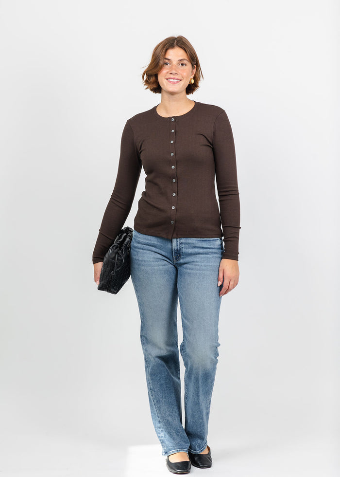 Goldie Audrey Crew Cardigan in Coffee available at Barbara Katz