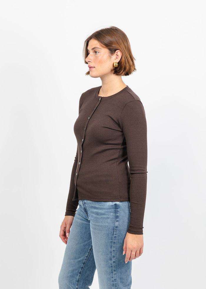 Goldie Audrey Crew Cardigan in Coffee available at Barbara Katz