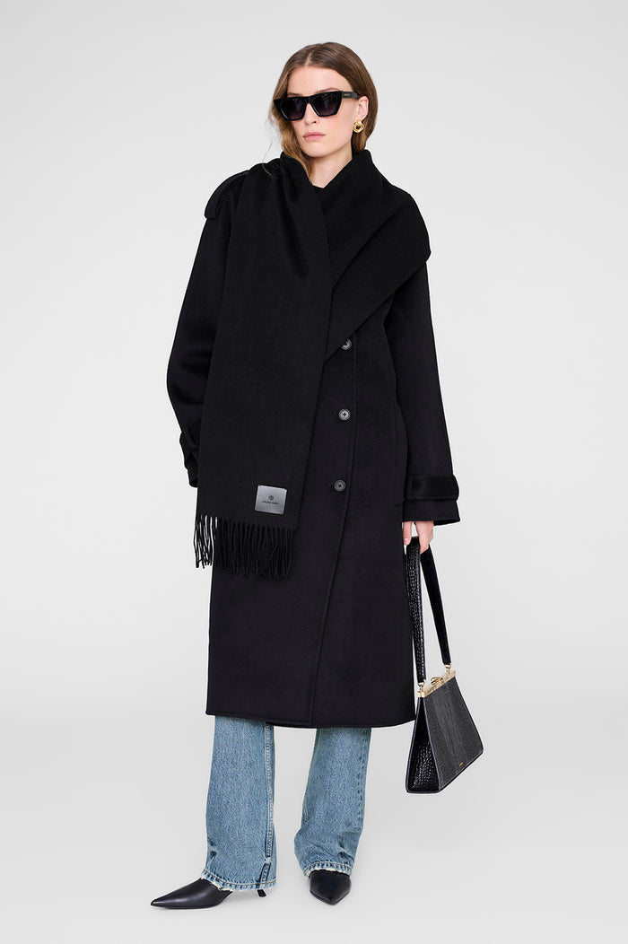 ANINE BING Augustina Scarf - Black Wool - on model front