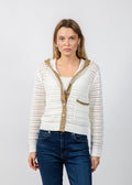 BK Avery Mixed Media Hooded Cardigan in Ivory available at Barbara Katz