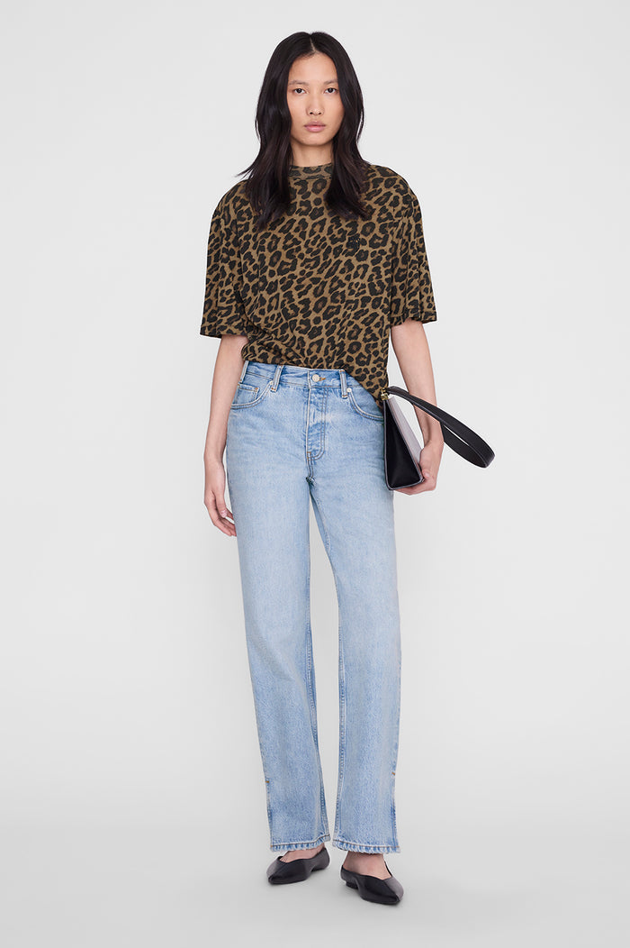 ANINE BING Avi Tee - Black And Brown Leopard - on model front