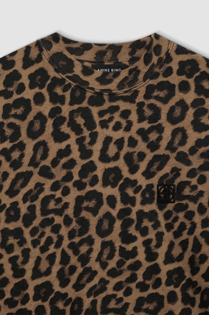 ANINE BING Avi Tee - Black And Brown Leopard - Detail View