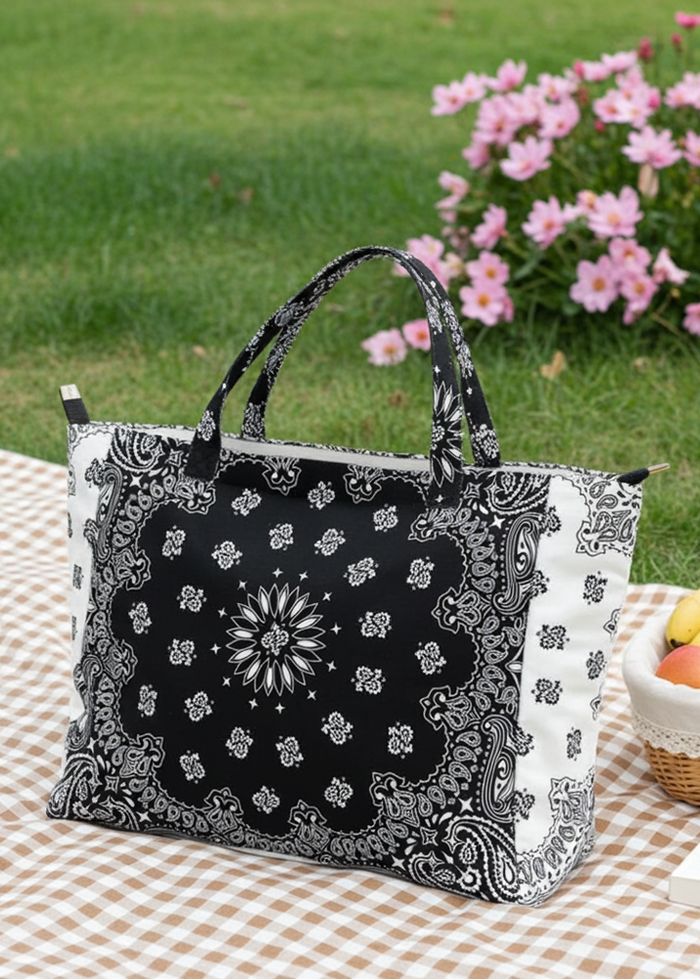 Haute Shore Bailey Bandana Print Canvas Tote in Black/White available at Barbara Katz