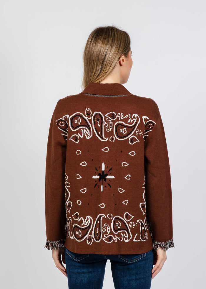 Elliott Lauren Bandana Jacket With Fringe in Chocolate available at Barbara Katz
