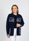 Elliott Lauren Bandana Jacket With Fringe in Navy available at Barbara Katz