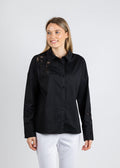 Leo & Ugo Beaded Flower Button Down Shirt in Black available at Barbara Katz