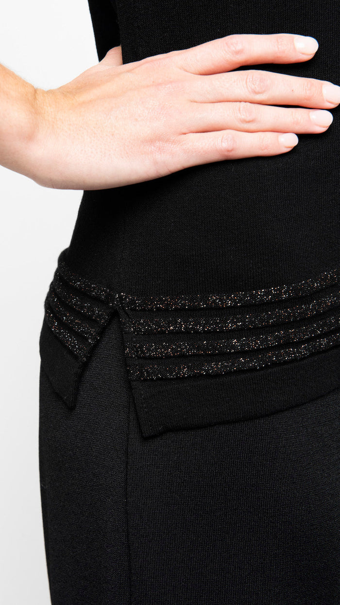 Biana Bella Short Sleeved Top with See-Through Detail on Shoulders and Sleeves - Black Shimmer available at Barbara Katz