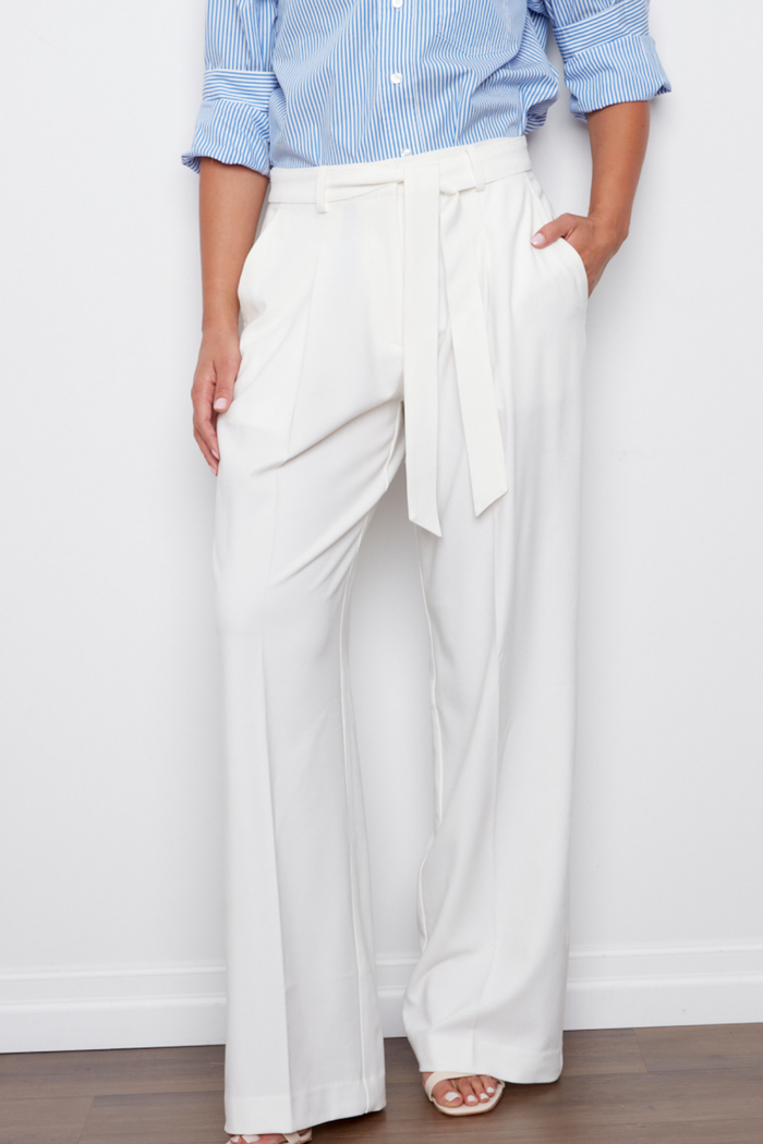 Adroit Atelier Benji Wide-Leg Trousers With Pleats &  Removable Sash in White available at Barbara Katz
