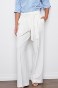 Adroit Atelier Benji Wide-Leg Trousers With Pleats &  Removable Sash in White available at Barbara Katz