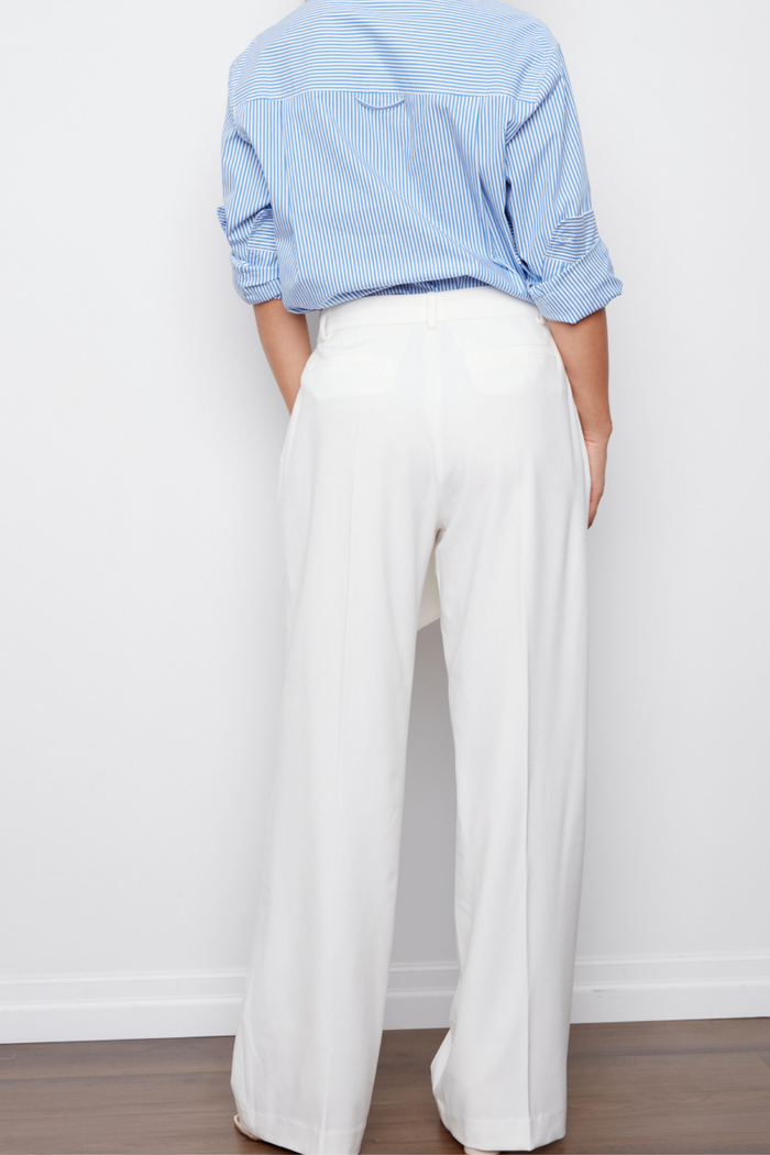 Adroit Atelier Benji Wide-Leg Trousers With Pleats &  Removable Sash in White available at Barbara Katz