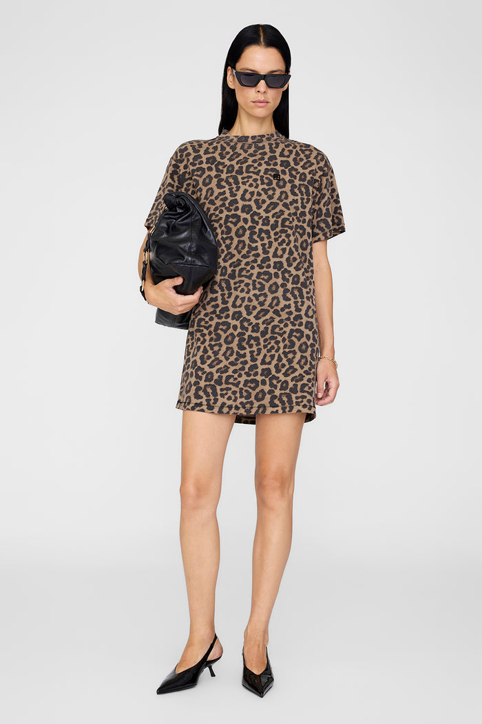 Anine Bing Beth Mini Dress - Black And Brown Leopard - On Model Front
