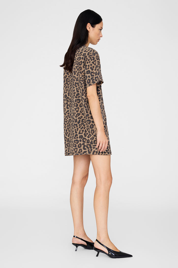 Anine Bing Beth Mini Dress - Black And Brown Leopard - On Model Bottom