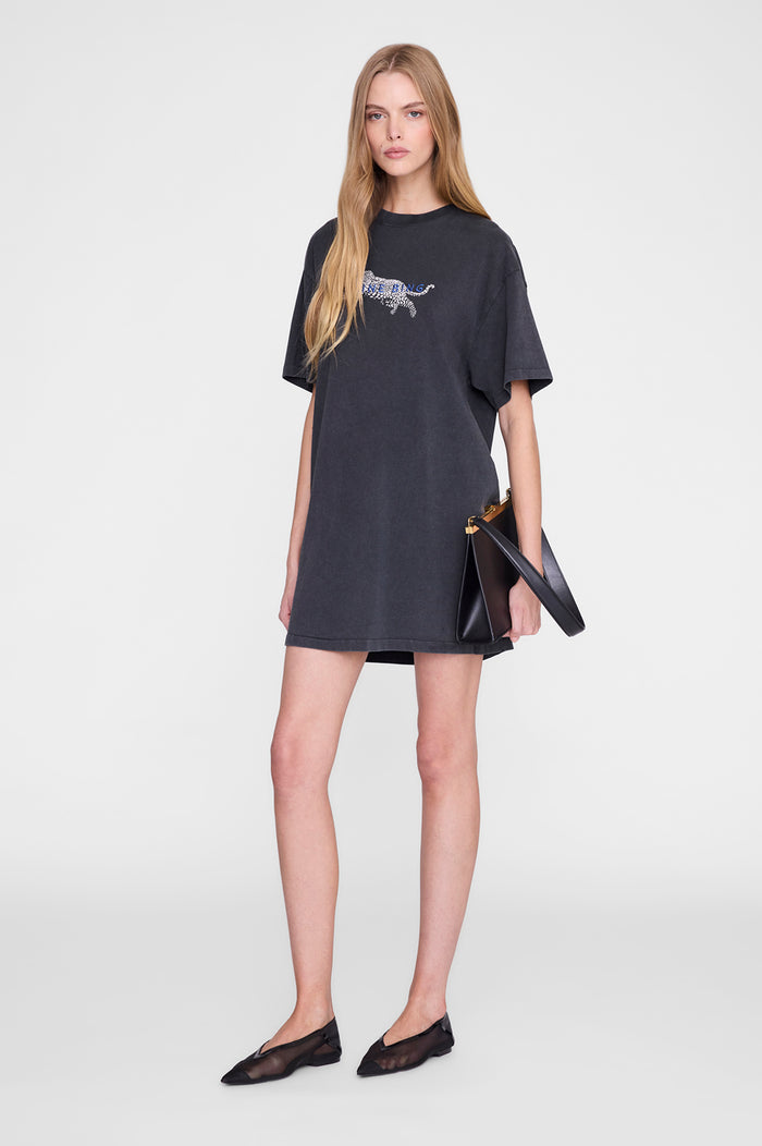ANINE BING Beth Mini Dress Leopard - Washed Black - on model front