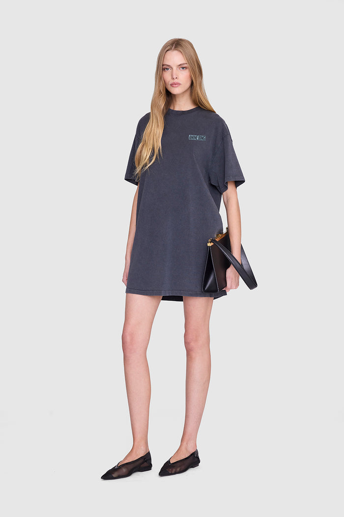 ANINE BING Beth Mini Dress Palm - Washed Black - on model front