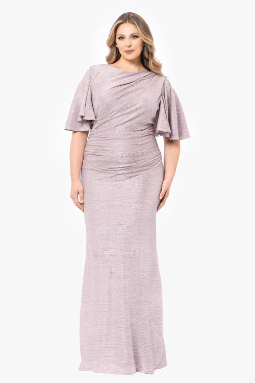Betsy & Adam "Demetria" Metallic Sleeve Dress A26484W