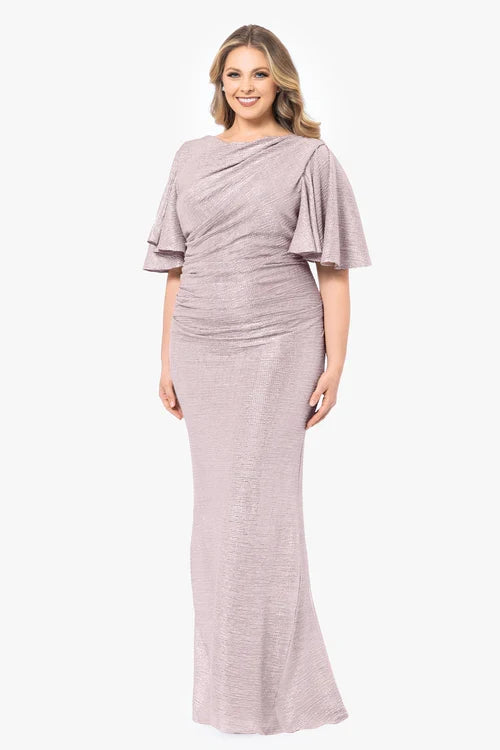 Betsy & Adam "Demetria" Metallic Sleeve Dress A26484W