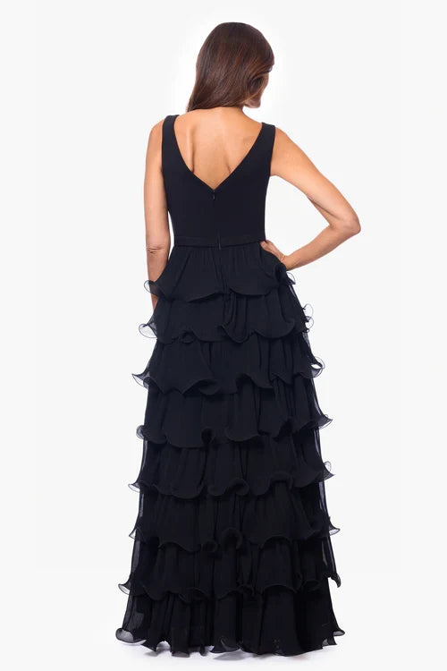 Betsy & Adam "Eleni" Chiffon Tiered Skirt Dress A26956