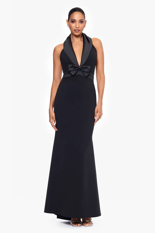 Betsy & Adam "Felicia" Halter Satin Bow Dress A26832