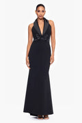 Betsy & Adam "Felicia" Halter Satin Bow Dress A26832