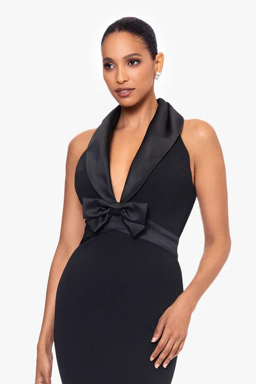 Betsy & Adam "Felicia" Halter Satin Bow Dress A26832