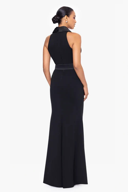 Betsy & Adam "Felicia" Halter Satin Bow Dress A26832