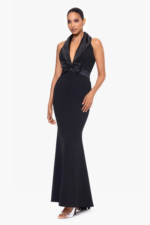 Betsy & Adam "Felicia" Halter Satin Bow Dress A26832