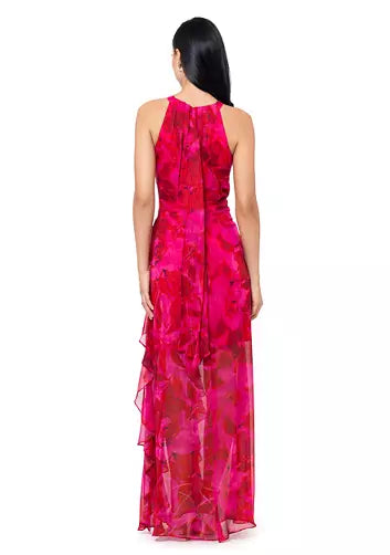 Betsy & Adam Halter Floral Chiffon Dress A26513