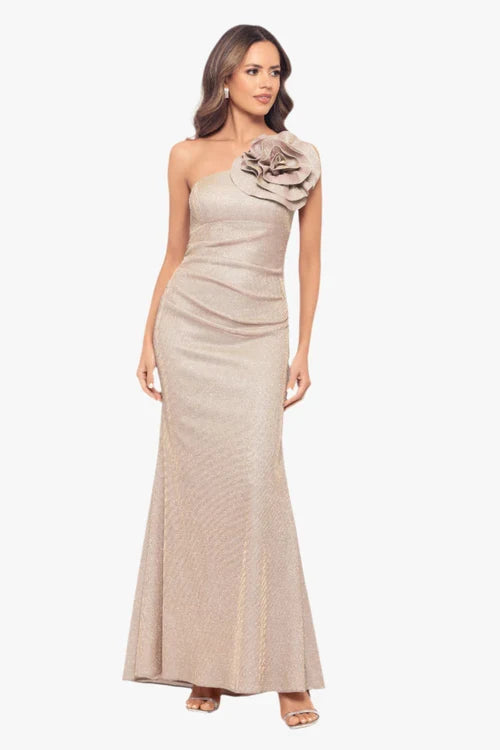 Betsy & Adam "Phoebe" One Shoulder Flower Dress A26726