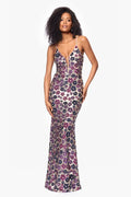 Betsy & Adam "Rava" Sequin V-Neck Floral Dress A26847