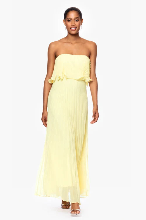 Betsy & Adam "Zoe" Strapless Chiffon Pleated Dress A27098