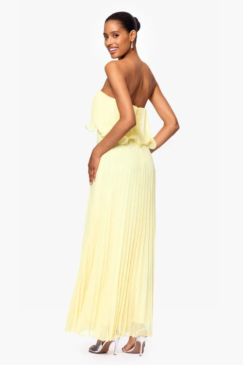 Betsy & Adam "Zoe" Strapless Chiffon Pleated Dress A27098