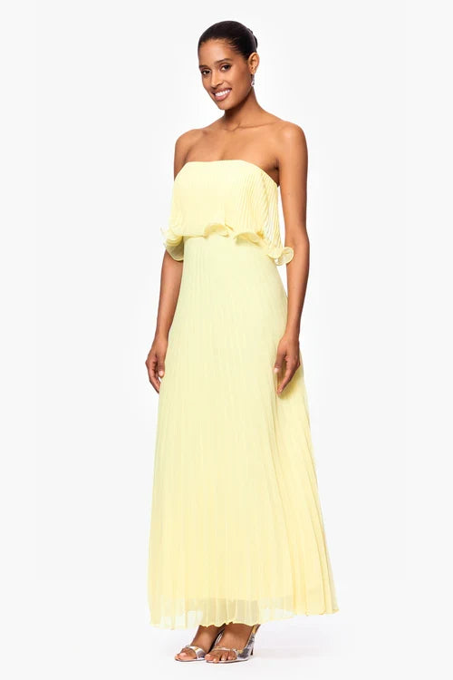 Betsy & Adam "Zoe" Strapless Chiffon Pleated Dress A27098