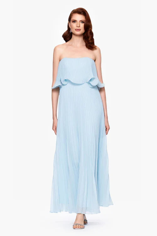 Betsy & Adam "Zoe" Strapless Chiffon Pleated Dress A27098