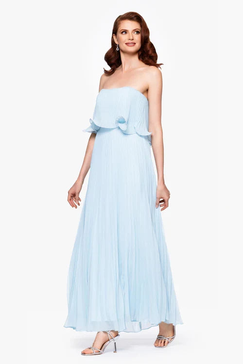 Betsy & Adam "Zoe" Strapless Chiffon Pleated Dress A27098