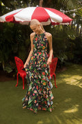 Betsy and Adam "Camille" Floral Print Chiffon Ruffle Dress A27102