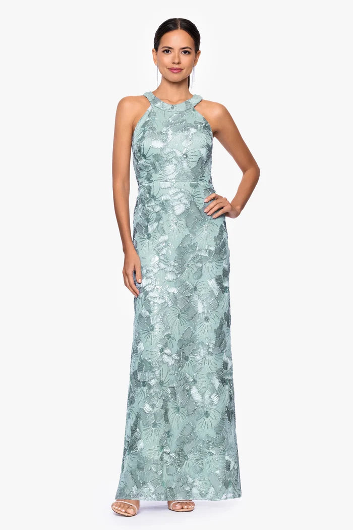 Betsy and Adam "Fabiana" Halter Neck Soutache and Sequin Dress A27023