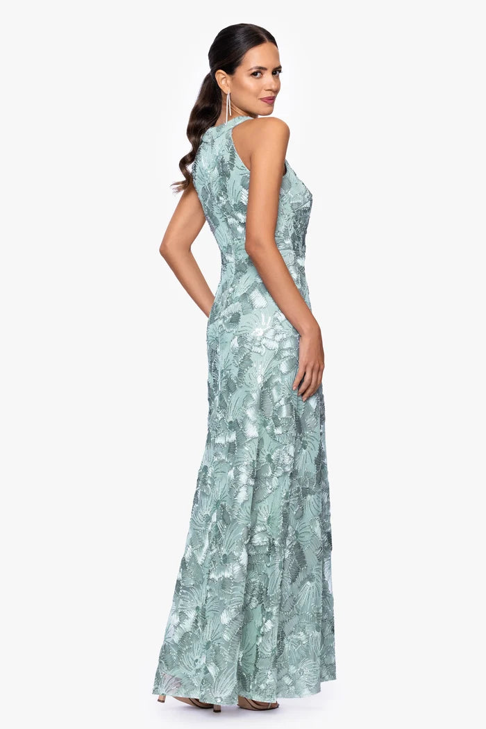 Betsy and Adam "Fabiana" Halter Neck Soutache and Sequin Dress A27023