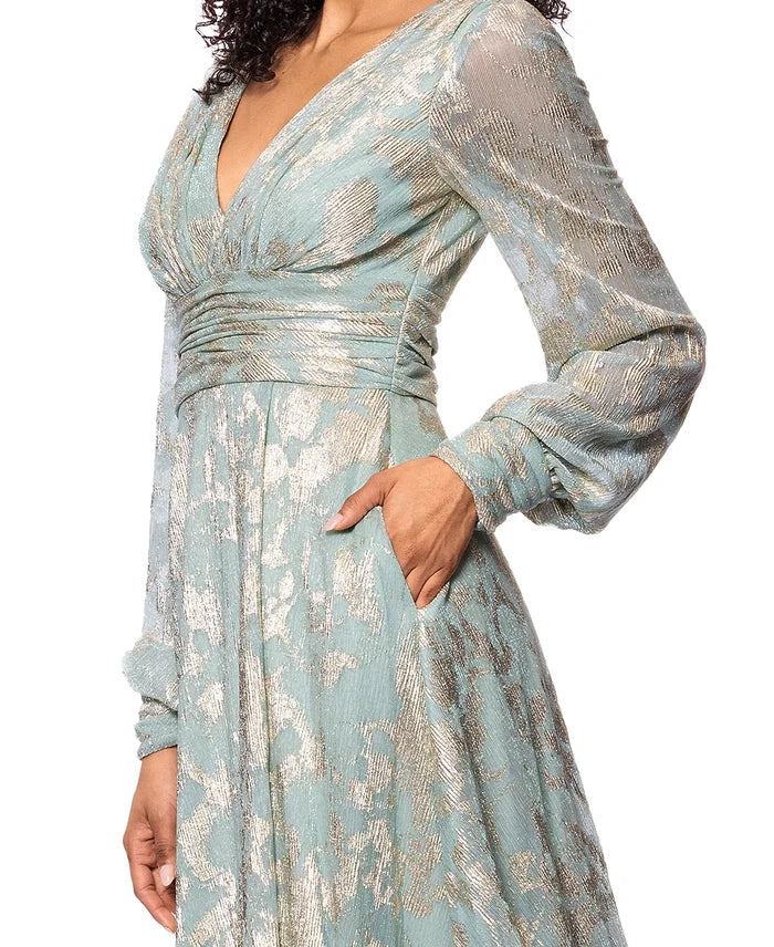 Betsy and Adam "Melanie" Foil Knit V-Neck Long Sleeve Dress A27153