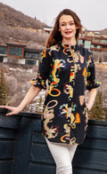 Dizzy-Lizzie Big Shirt Tunic with Ruffle Black Dragon available at Barbara Katz