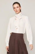Bliss Semi Transparent Chiffon Blouse With Removable Lavallière in Champagne Rose available at Barbara Katz