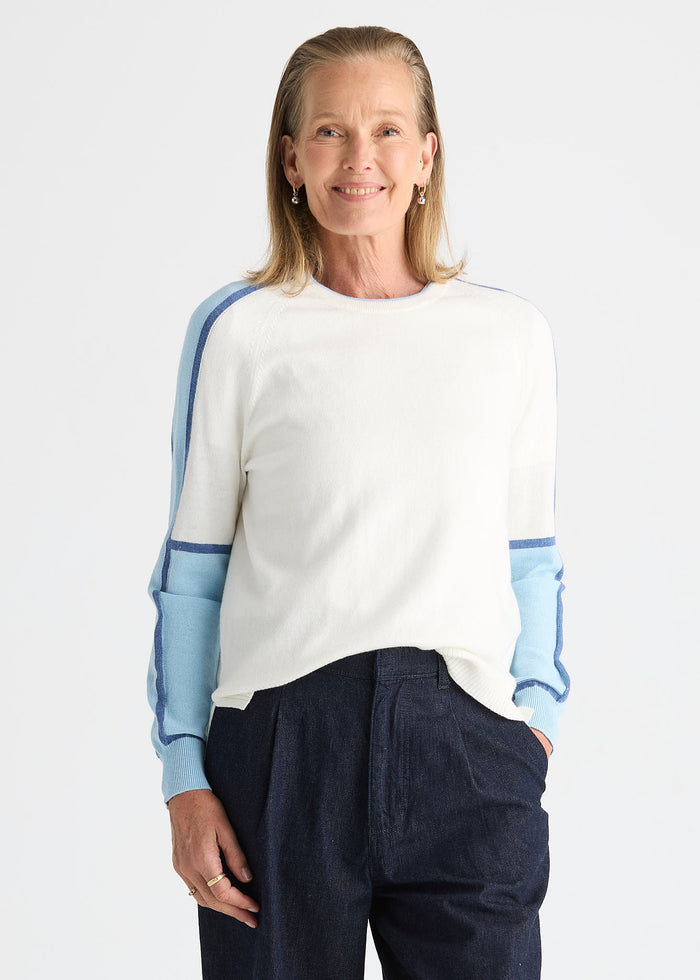 Zaket & Plover Block Play Sweater in White available at Barbara Katz