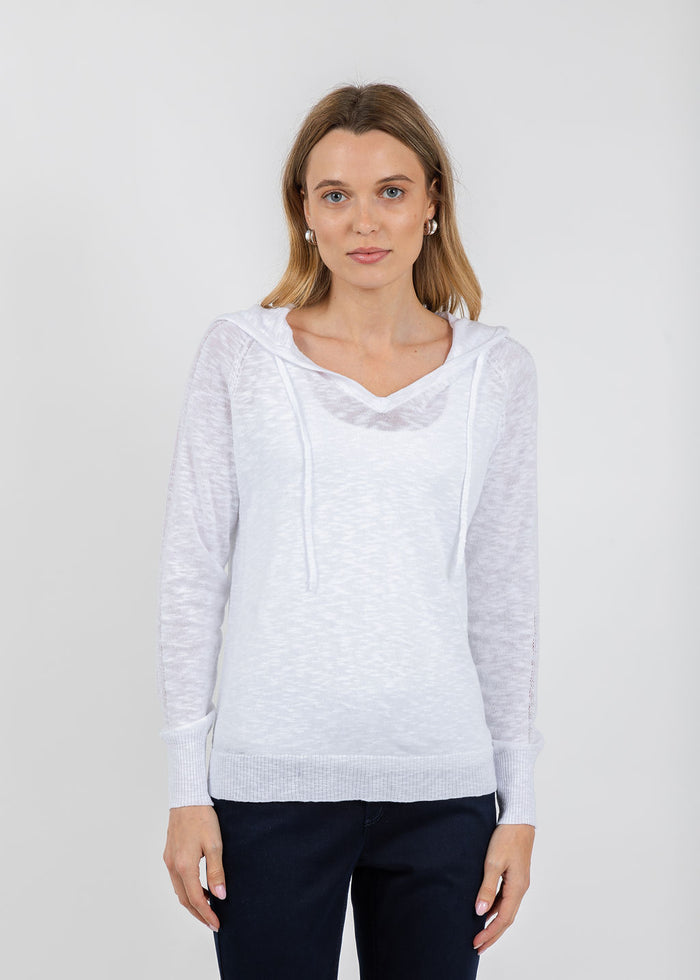 Elliott Lauren Boardwalk Hoodie Sweater With Mesh Detail in White available at Barbara Katz
