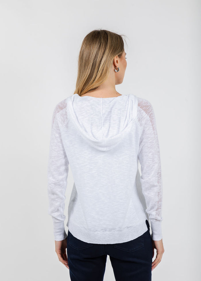 Elliott Lauren Boardwalk Hoodie Sweater With Mesh Detail in White available at Barbara Katz