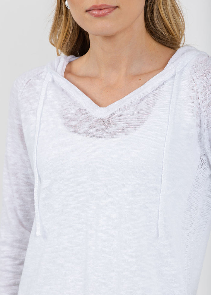 Elliott Lauren Boardwalk Hoodie Sweater With Mesh Detail in White available at Barbara Katz