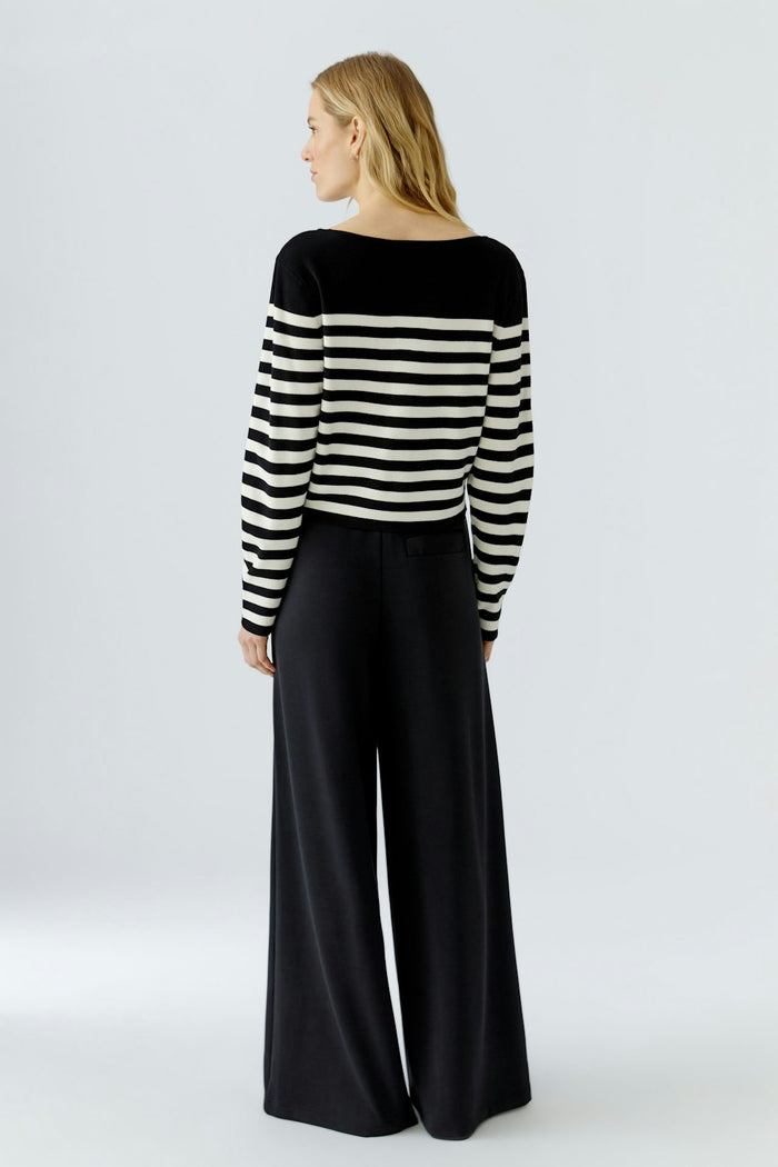 Oui Boat Neck Stripe Sweater in Black/Off White available at Barbara Katz